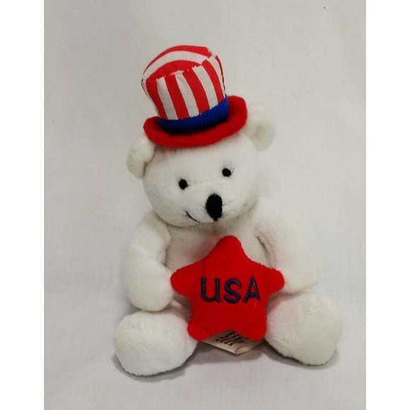 Teddy Bear Patriotic USA Plush Stuffed Animal 5" OTC Red White Blue Star - Picture 7 of 9